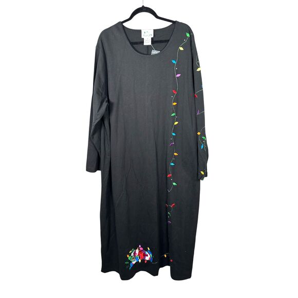 The Quacker Factory Vintage Winter Snowman Cotton Shift Shirt Dress Black 3X NEW - Picture 1 of 5